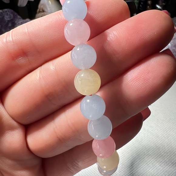 8MM Morganite Multicolor Beaded Bracelet 6.5" Natural Crystal Ladies Love Stone - Picture 8 of 11